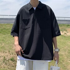 半拉链翻领Polo衫男夏季潮牌ins宽松T恤日系纯色上衣 W3181-P28图片