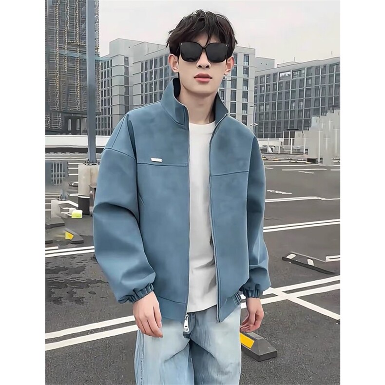 水洗立领皮衣外套男女款机车皮夹克外套J2605-特P75量大优图片