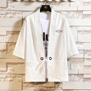 HF59129-P40风汉服男开衫外套七分袖道袍 砖墙挂拍图片