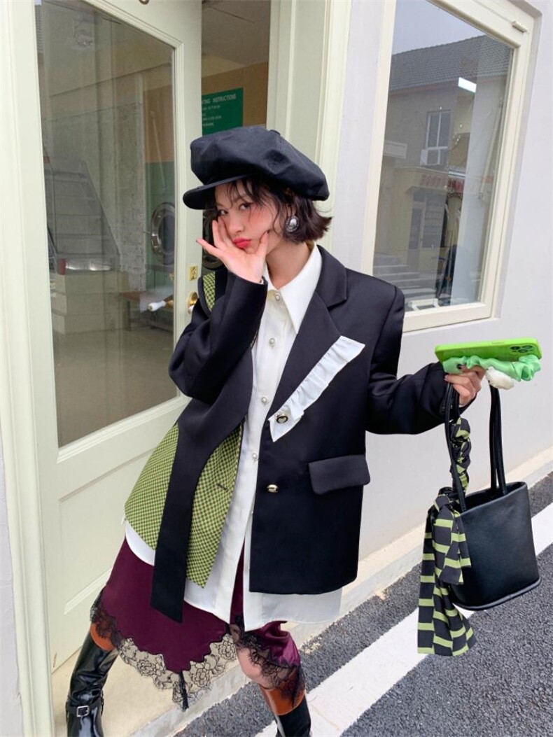 不对称拼接西装，女装西装，YOUER DENG