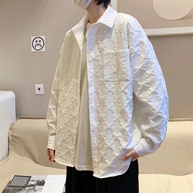 衬衫男韩版潮流暗纹痞帅2023春秋新款ins宽松百搭外套W4515-P39,男装衬衫,星座412