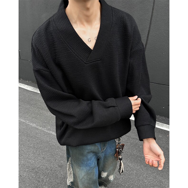 2026春季新款港风V领卫衣男高级感细条纹百搭上衣W5043-特P36控58，男装卫衣，电商A001