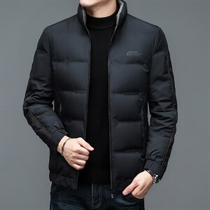 羽绒服冬装新款商务休闲男士宽松纯色免烫中年潮流无帽立领外套图片