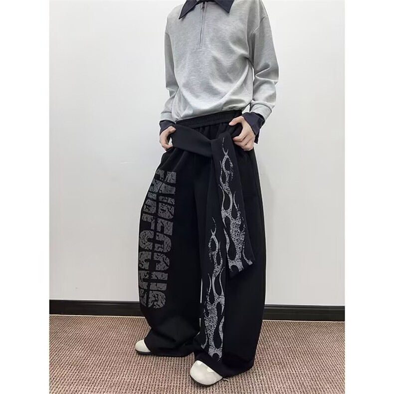 立体褶皱休闲弯刀西裤男款垂坠感直筒阔腿裤子1001-1-AK856-P48，男装西裤，星座1001-1