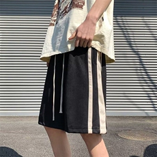短裤男女夏季美式复古重磅条纹运动裤潮牌宽松学生直筒休闲，男装牛仔裤，星座506
