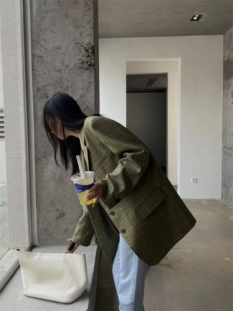 复古格子西装，女装西装，CLEAN SPACE