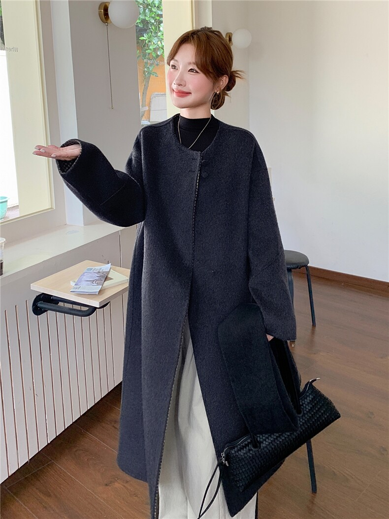 现货新款时尚洋气2025女装羊绒大衣宽松显瘦针织帽羊绒外套,女装毛呢外套,韩然一族