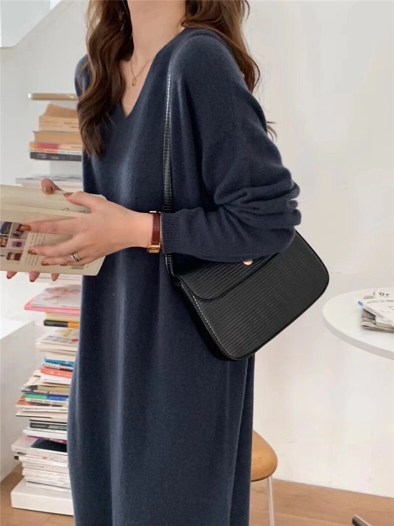中长款毛衣裙羊毛衫秋冬宽松慵懒打底针织毛衣连衣裙,女装连衣裙,思途羊绒