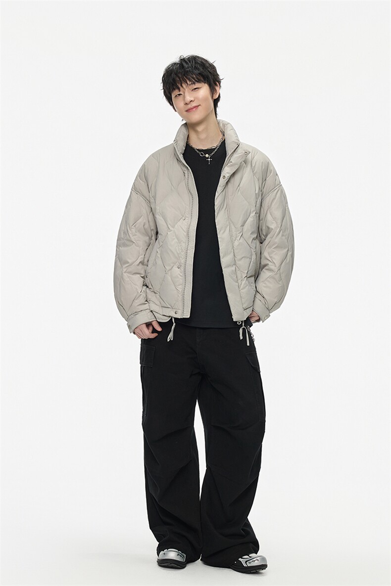 2025冬季新款简约纯色菱格立领羽绒服男潮牌百搭保暖羽绒服外套,男装羽绒服,电商A234