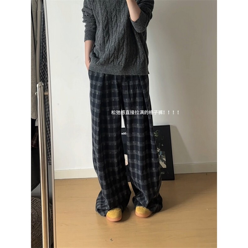 现货ZK8050-批65控98重磅美式磨毛格子阔腿垂感直筒大码休闲裤,男装休闲裤,电商A059