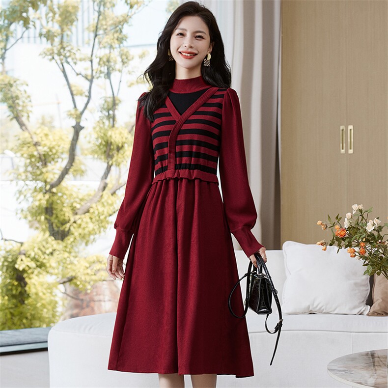 《现货新品》条纹针织灯芯绒两件套套裙,女装套装/套裙,魅丽静蓝