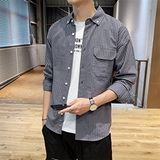 2023秋装新款男生条纹衬衫印花港风平铺衬衣1903-P45，男装衬衫，电商A128