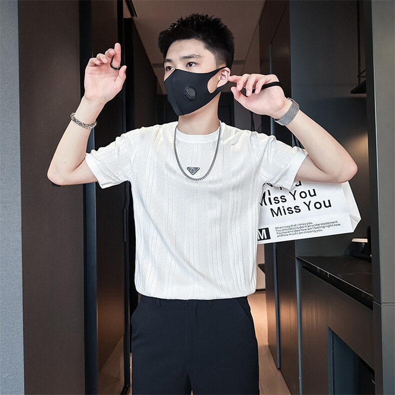 短袖毛衣针织衫半袖男修身圆领社会小伙店主风301C-DM03-P58控78,男装T恤,星座301C（原B323）