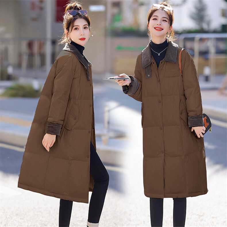长款咖色羽绒服女2023冬季新款今年流行的小个子韩版气质简约小众，女装羽绒服，曼娅璐
