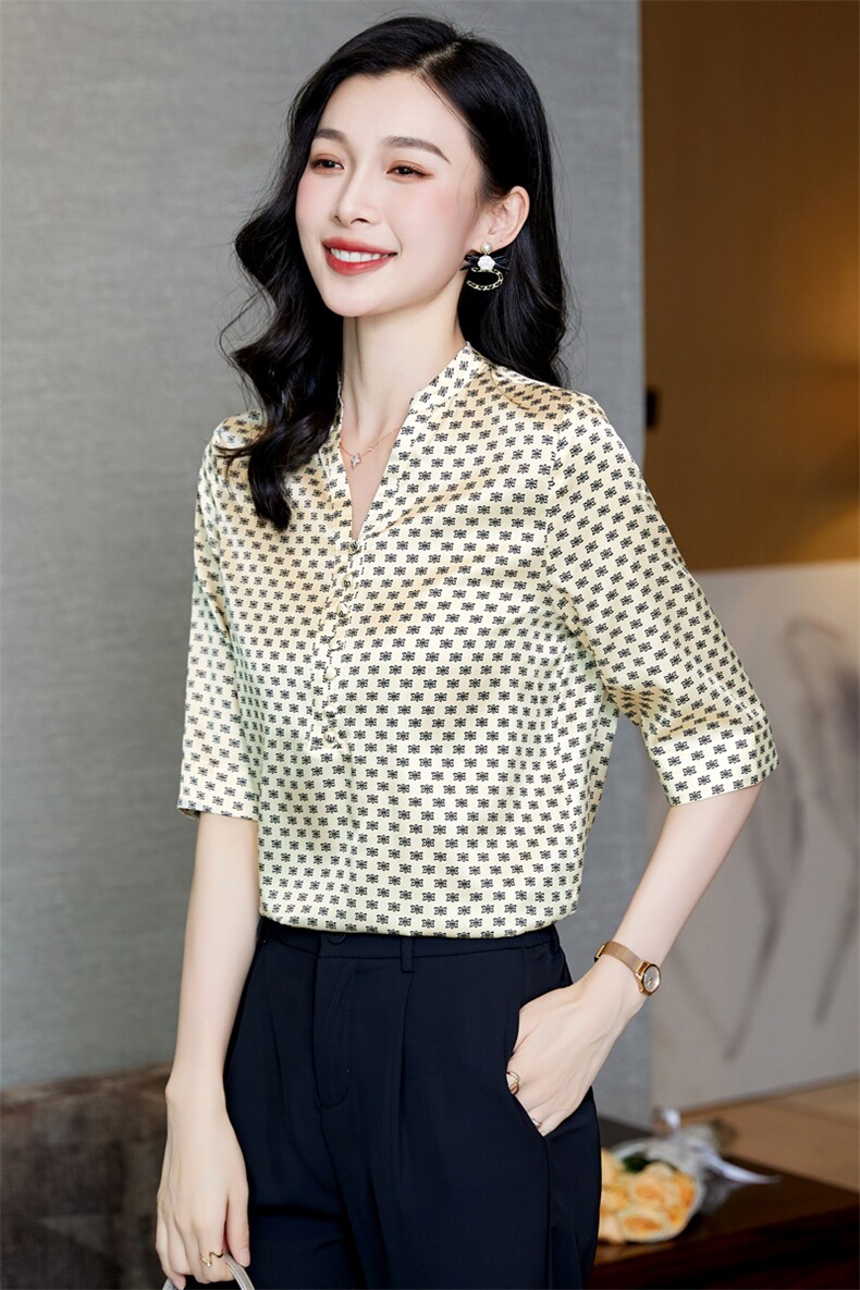 高级感印花真丝衬衫女桑蚕丝2025夏新款衬衣短袖大码气质妈妈上衣,女装衬衫,阿舍尔精品