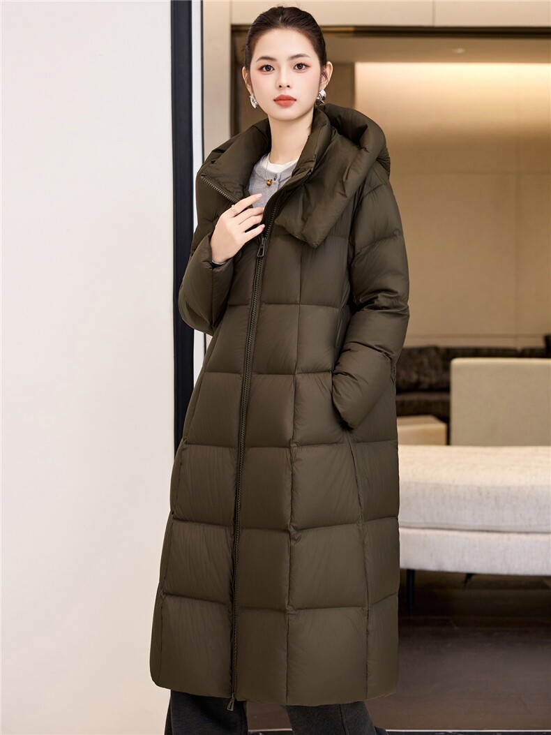 韩版加长款过膝羽绒服2025冬季连帽立领防风A字宽松棉袄,女装羽绒服,阿舍尔精品