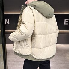日系复古假两件连帽棉衣男冬季宽松情侣冬季棉服M0829-P103，男装棉衣，星座308B-2