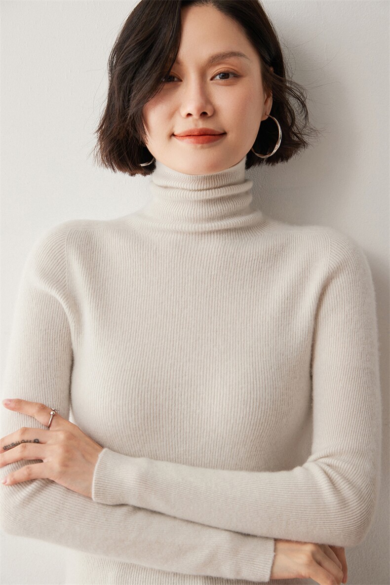 2025春秋新款羊绒衫女100纯羊绒高领纯色套头上衣显瘦保暖针织衫,女装羊绒衫,蒂暖羊绒