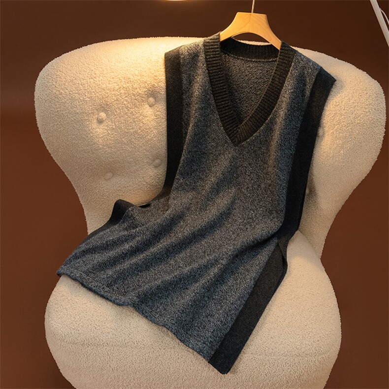 无袖背心马甲女V领坎肩外穿羊毛2024年新款秋装宽松大码，女装马甲，盛世绒华