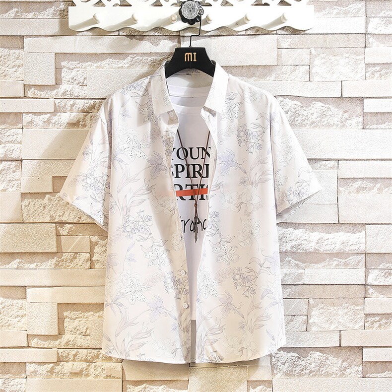 精品花衬衫大码男短袖夏季痞帅休闲上衣服外套翻领衬衣A012/P35,男装衬衫,电商A012