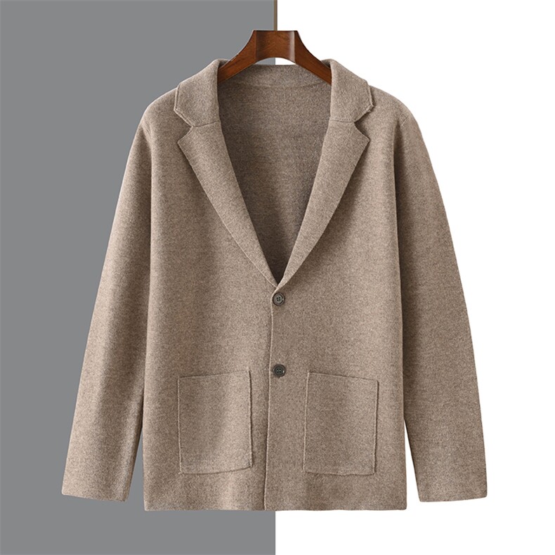 2024秋季新款纯色时尚西服羊毛开衫通勤百搭，男装羊毛衫，优麦羊绒（原洪叶羊绒）