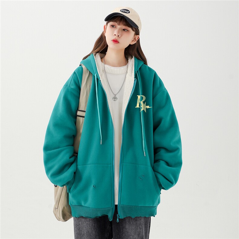 2025秋冬新款字母印花内里羊羔毛开衫卫衣外套M2050/P108控138,女装短外套,电商A148-1