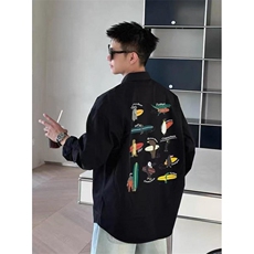 网图！印花长袖百搭衬衫小众设计美式复古外套-LK80131-特批60，男装衬衫，电商A061