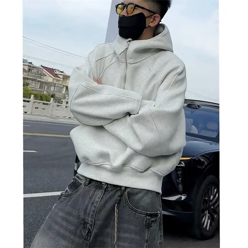 美式半拉链立领卫衣男款秋季小众解构外套连帽衫WY0558-P55,女装短外套,星座308B-2