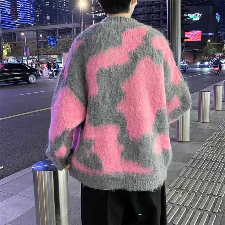 日系撞色扎染水貂绒毛衣男女秋冬季外穿古软糯针织毛线衣~M2990,男装针织衫/毛衣,星座601-2