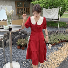 新品大货已出赫本风订珠娃娃领雪纺连衣裙2C075-156-P115-K168，女装连衣裙，菡迪欧娜
