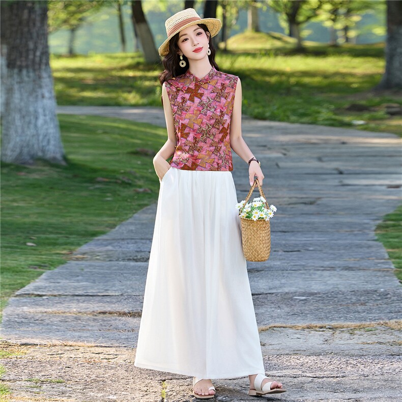 现货2026年夏季新中式上衣麻料阔腿裤子，可分开卖,女装套装/套裙,艾仟回(原伊仟回)