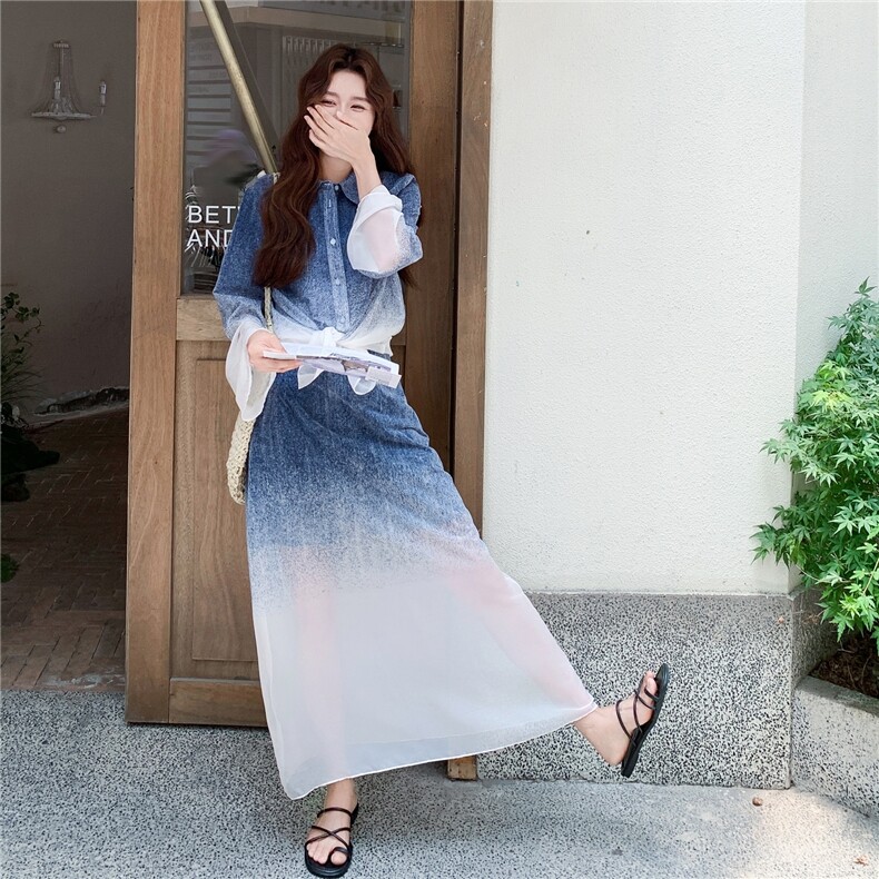 现货：蓝白渐变防晒两件套2C105-0525-P160-K228,女装套装/套裙,2C105