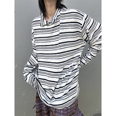 C316T9945P58秋装新款条纹撞色长袖T恤彩条tee时尚领子设计，男装T恤，电商C316