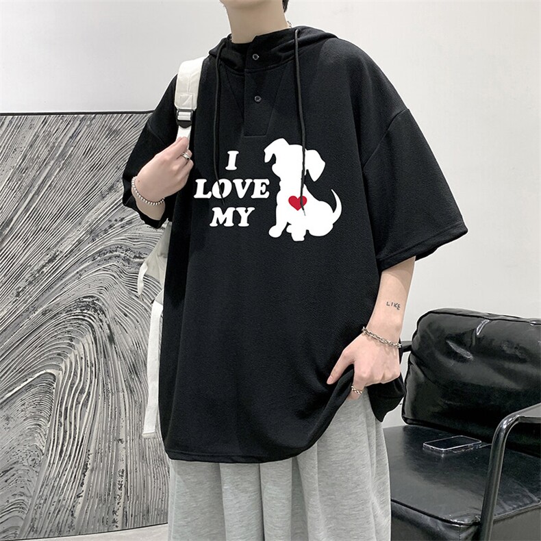 LD54448-P45NASA连帽短袖t恤男大码胖子带帽五分袖中袖,男装T恤,电商A040