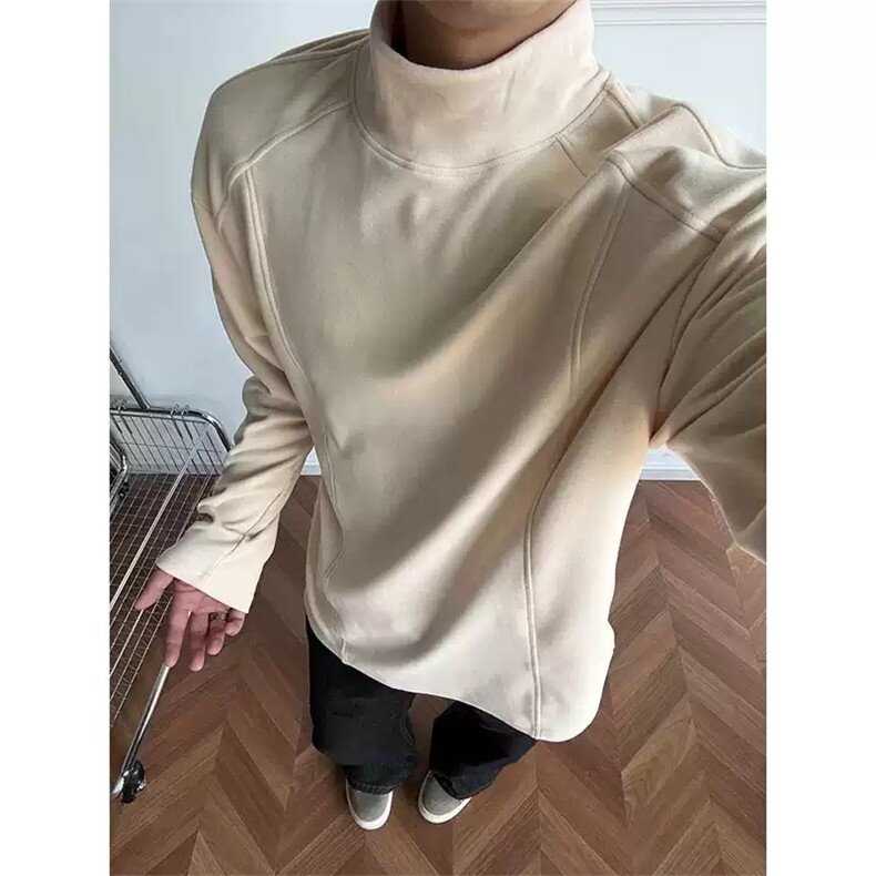 小领口解构德绒长袖t恤打底衫男女情侣美式潮牌宽松6677-P14现货，男装T恤，星座816A（原B366）