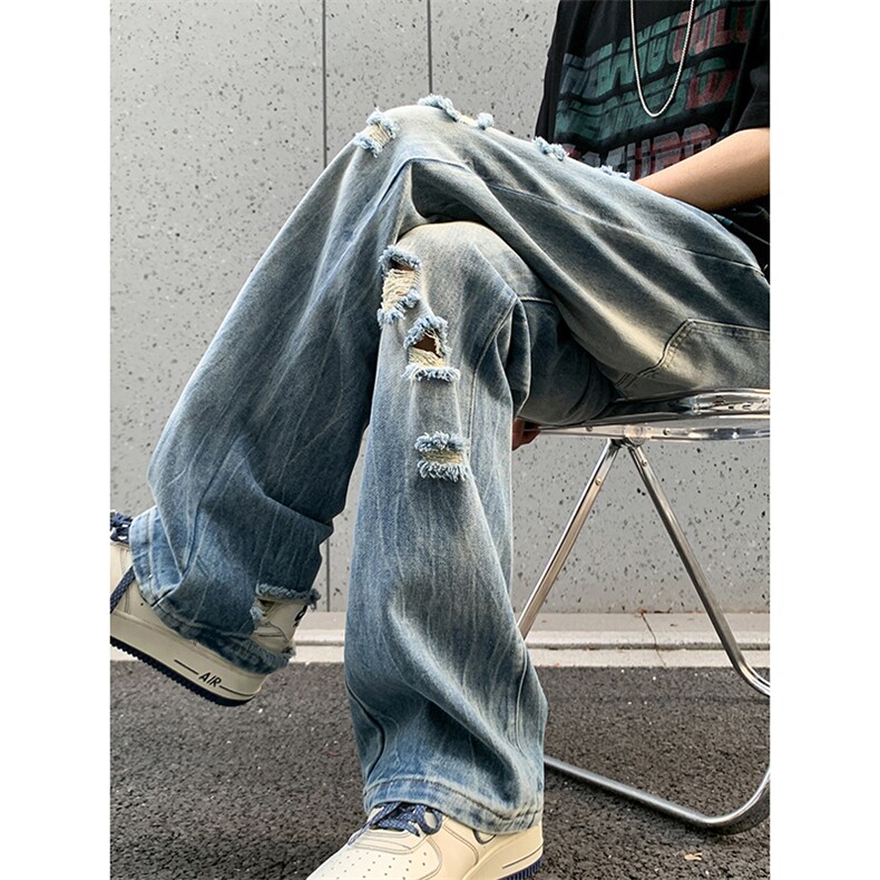 B221美式ins高街暗黑小众夏季重工艺破洞牛仔裤LK24178-P65控88,男装牛仔裤,电商B221