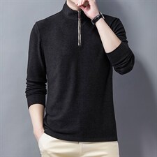 双面羊绒长袖t恤男2023年秋季新款中年半高拉链卫衣纯色打底衫，男装卫衣，电商B212（原钱塘6029）