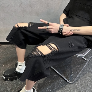 D2051-p45-控68  现货风宽松cleanfit牛仔裤七分裤黑暗图片