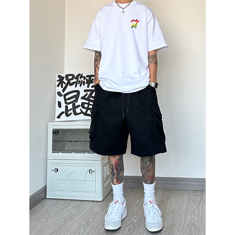 港风大码宽松休闲裤短裤工装裤五分裤A014-DY2373-P45控58，男装牛仔裤，电商A014