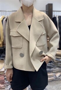 2021秋冬新款韩版时尚大扣子西装领长袖百分百羊毛双面呢外套图片