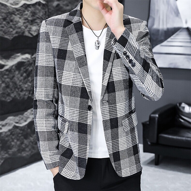 XZ8600P80男休闲韩版西服外套2025秋季潮流单西格子上衣修身西装，男装西服，星座510A-2
