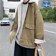 冬季羊羔毛外套男港风宽松休闲百搭韩版加绒加厚衣W2153-P72，男装棉衣，星座512-4