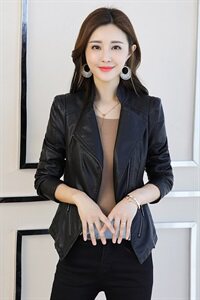 水洗小皮衣立领修身短款机车PU皮夹克女士8207 8355Ap100毛领145图片