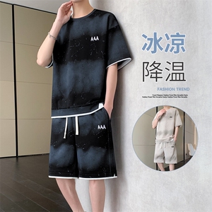 渐变色扎染短袖T恤套装男五分短袖休闲运动套装217-2-TZ08-特P55图片