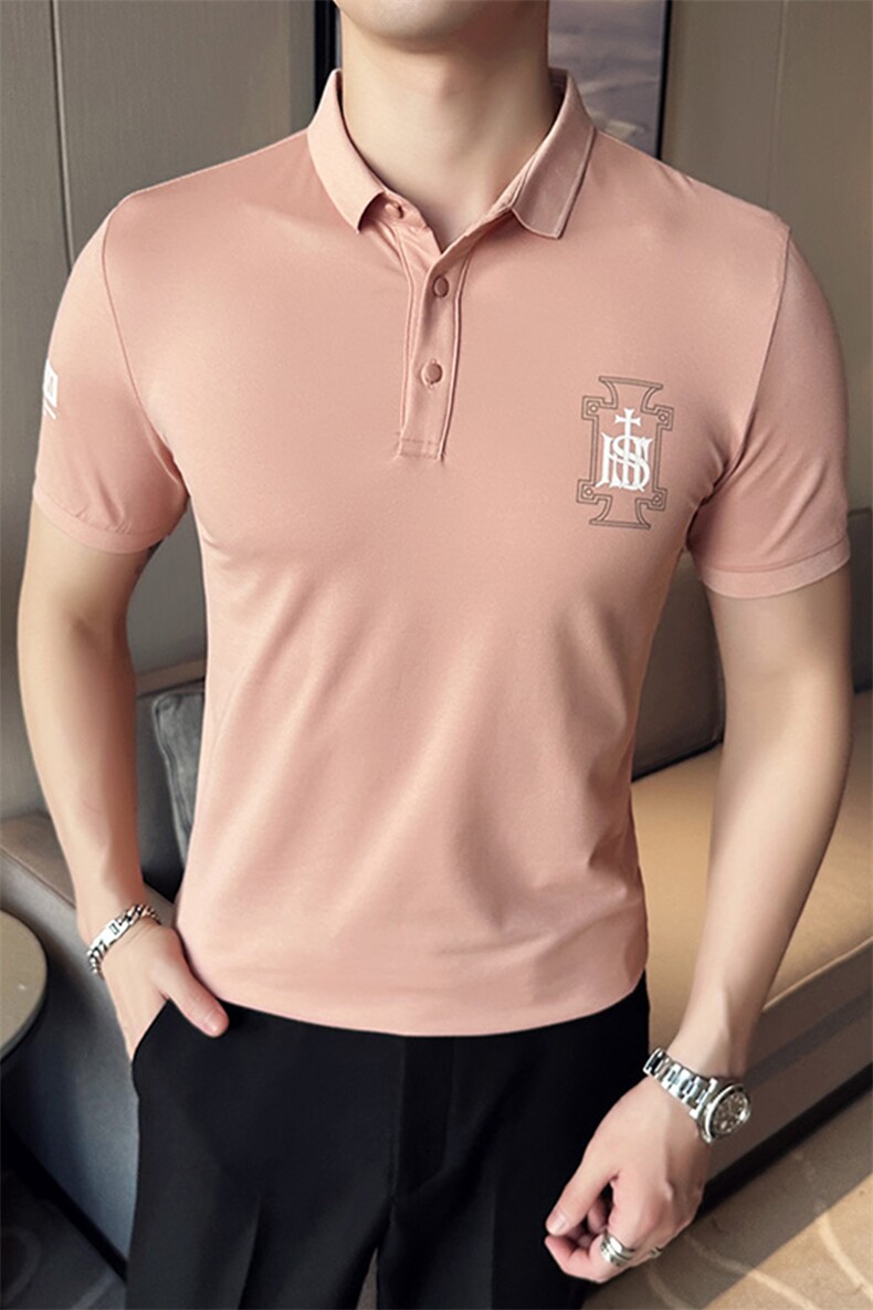 2024夏季新款修身短袖POLO衫韩版时尚印花T恤男D8807-p55控85,男装Polo衫,电商D303