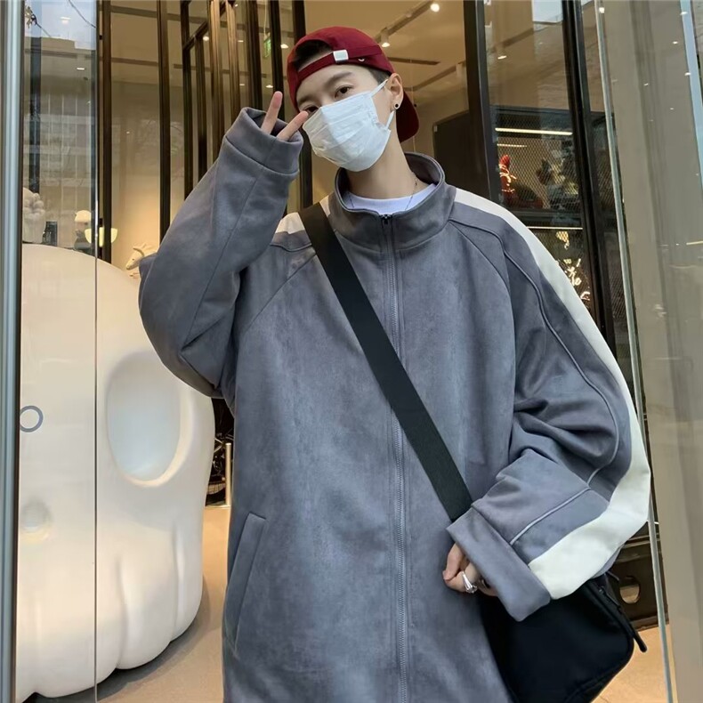 麂皮绒翻领休闲外套男士春秋季2024新款潮牌夹克痞帅男生装棒球服,男装夹克,星座716-4