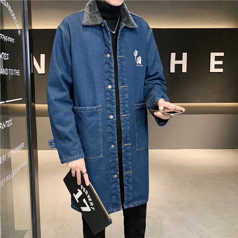 FY647J-P98M-5XL控138加绒羊羔绒白底长款牛仔风衣大码店主风,男装风衣,星座103A