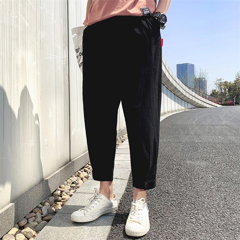 束脚裤男2021夏季潮流小脚哈伦裤新款休闲裤九分运动裤 DS383T图片
