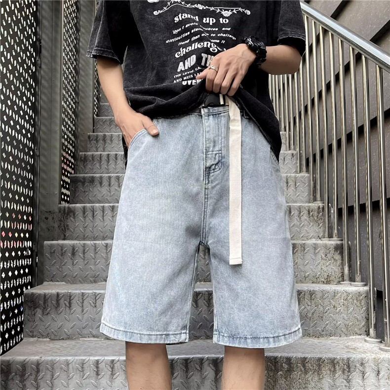 水洗牛仔短裤男夏潮牌炸街百搭外穿五分直筒休闲阔腿裤BM885 P38图片