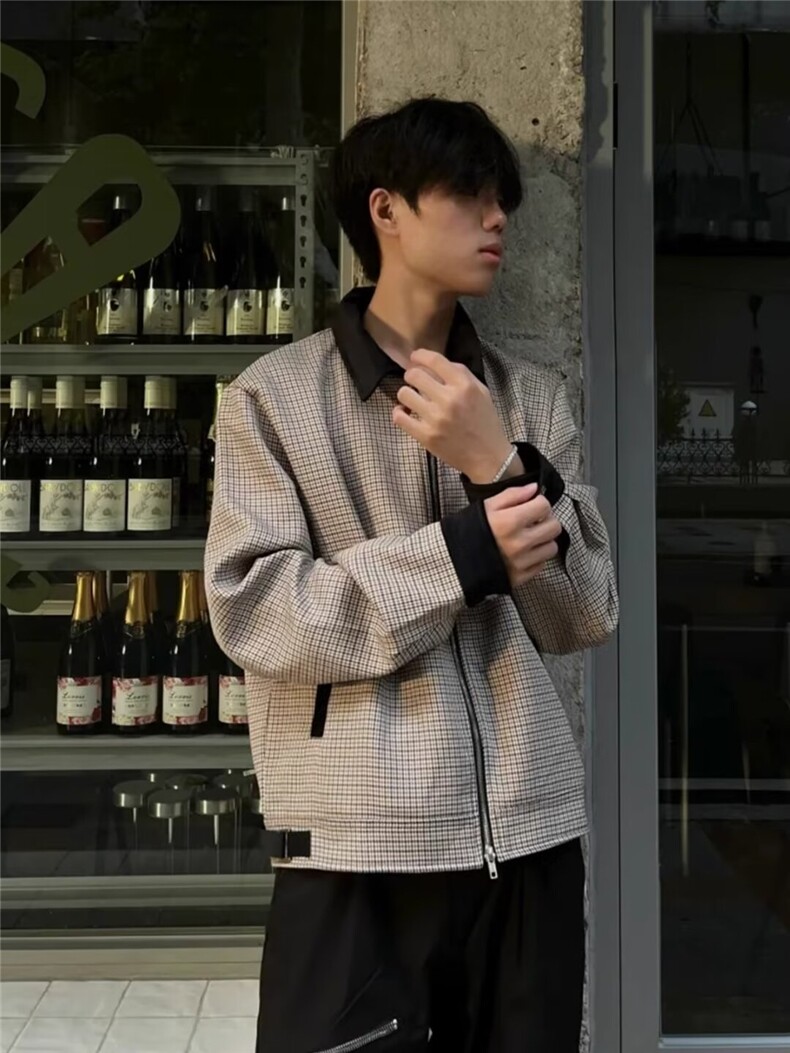 【网图现货】千鸟格翻领拼接外套男1188/P75,男装夹克,星座205-3